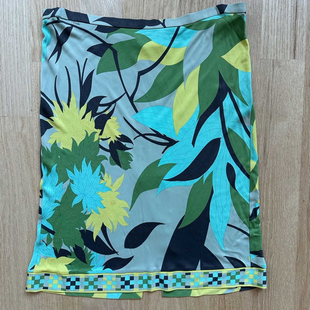 Emilio Pucci Turquoise, Green & Yellow Floral Pencil Skirt